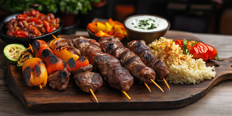 Wall Mural - Turkish Kebab Platter with Lamb, Chicken, and Vegetables