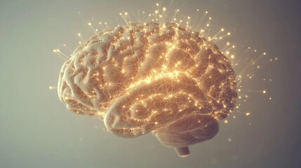 Poster - Intricate Representation of a Brain with Glowing Neural Connections Illustrating Thought Processes and Cognitive Functions in a Futuristic Style