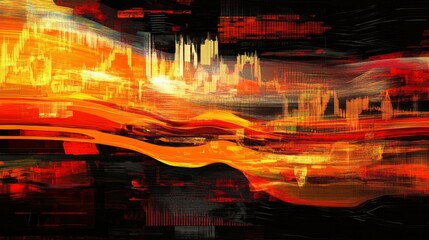 Fototapete - Abstract Digital Artwork of Flowing Colors in Red, Orange, and Black with Dynamic Patterns Representing Energy and Motion in a Vibrant Style
