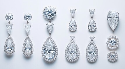 Poster - Elegant Collection of Radiant Diamond Jewelry Pieces Including Earrings, Necklaces, and Rings Displayed on a Soft Background for Sophisticated Appeal
