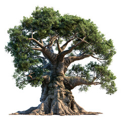 A baobab tree with a thick trunk isolated on a transparent background