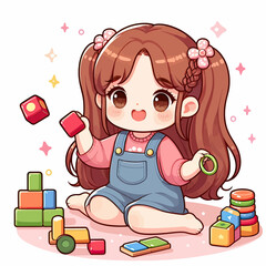 Sticker - child playing with toys