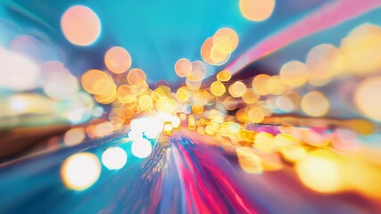 Poster - Colorful city lights captured with motion blur, creating an energetic and dynamic urban atmosphere full of vibrant light trails.