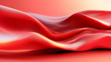 Poster - Close-up of vibrant red fabric waves in an abstract, fluid form, creating a sense of motion and luxurious texture.