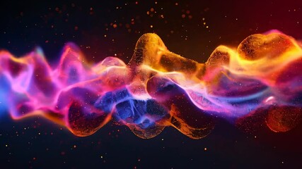Poster - Colorful, energetic waves with sparkling particles flowing in a rhythmic pattern, creating a dynamic and visually captivating effect.