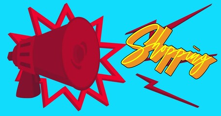 Poster - Megaphone with Shopping text. 4K Resolution Animation with funny elements.