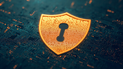 Poster - digital shield icon protecting data streams, symbolizing cybersecurity and safety. glowing shield represents protection in tech environment
