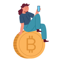 Canvas Print - woman using app of cryptocurrency