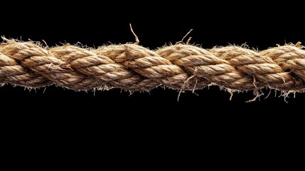 Aufkleber - A close-up of a thick, frayed rope lying against a dark background, highlighting its intricate fraying texture and strong fibers