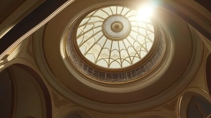 Poster - A stunning view of an ornate dome with intricate design and sunlight streaming through.