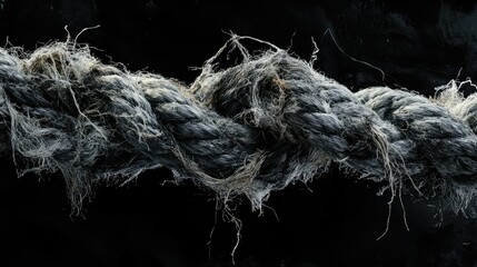 Poster - Close-up of a thick, frayed rope, the fibers unraveling against a contrasting dark background, highlighting the rugged texture