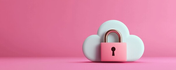 Poster - A pink cloud with a padlock symbolizes security and protection in a digital environment.