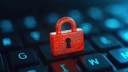 Poster - A close-up of a red padlock resting on a keyboard, symbolizing cybersecurity and data protection in a digital environment.