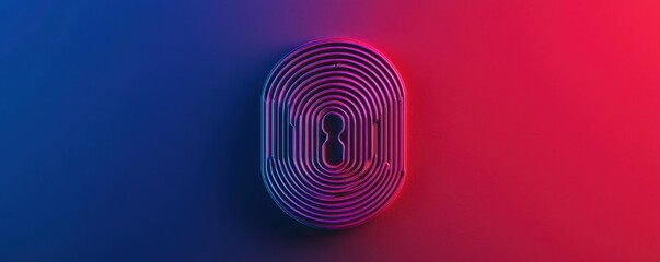 Poster - A stylized fingerprint illustration in vibrant blue and red colors on a smooth gradient background, symbolizing security and identity verification.