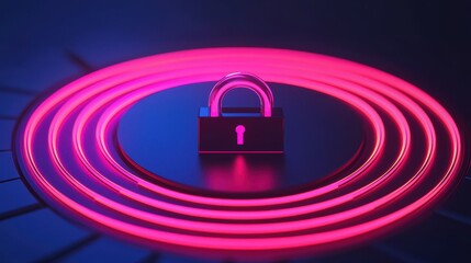 Poster - A brightly lit padlock sits at the center of luminous concentric rings, creating a vibrant contrast of colors against a dark background.