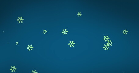 Wall Mural - Digital image of snowflakes icons falling against copy space on blue background