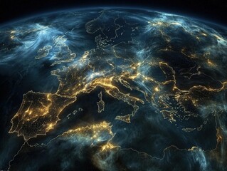 Wall Mural - Stunning satellite view of europe and the mediterranean at night