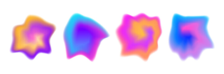 Poster - Bright colorful gradient blob collection. Liquid blur gradation background set. Iridescent blurry irregular shape pack for poster, banner, leaflet, brochure. Vector neon watercolor paint fluid bundle