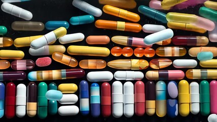 Wall Mural - Background with pills and capsules ordered in rows or pattern. Medical drug or dietary supplement concept