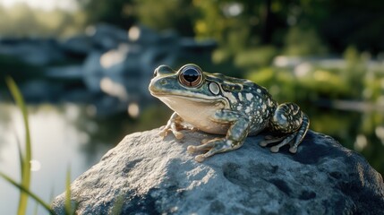 Sticker - Frog on Rock Next to Water