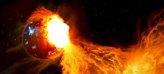 Wall Mural - sun flare destroy earth. science space galaxy astronomy. generative video ai technology.