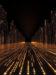 Aufkleber - Illuminated digital pathway futuristic cityscape abstract art dark environment perspective view technology concept for innovation and growth