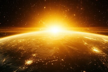 Wall Mural - Stunning view of the earth from space with a bright sun rising over the horizon