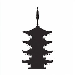 Poster - Elegant Japanese Pagoda Silhouette Minimalist Line Drawing on White Background