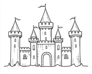 Poster - Minimalist Outline of a Medieval Castle with Turrets and Battlements
