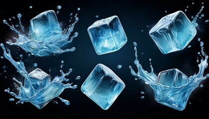 Wall Mural - ice cubes on black background