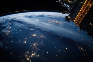Wall Mural - Breathtaking view of the earth from space, with the international space station in the foreground