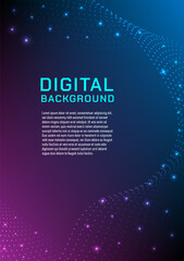Poster - Abstract digital technology vertical background. Dotted lines with swirling curves contrast beautifully with bright glowing dots and free space in the middle to place text.