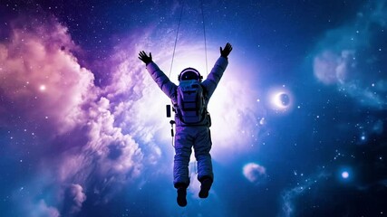 Poster - Astronaut Joyfully Leaps From Spaceship Into the Vastness of Space Generative AI