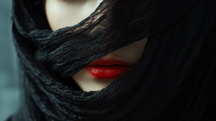 Poster - A woman with a red lipstick and black scarf covering her face