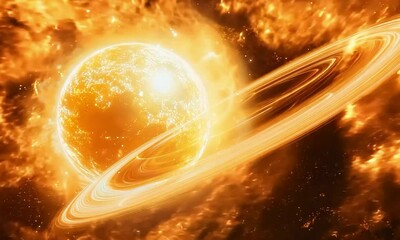 Wall Mural - planet with rings in a distant galaxy
