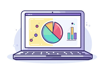 Fototapete - A laptop displaying colorful charts and graphs, representing data analysis and visualization.