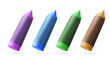 © klyaksun - Floating crayon or chalk sticks in purple, blue, green and brown colors. Realistic 3d vector kindergarten tool pencils with matte textured surface for educational materials or art supplies promotion.