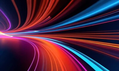 Wall Mural - dynamic 4k animation showcasing high-speed light trails in vibrant red, blue, and yellow, creating a