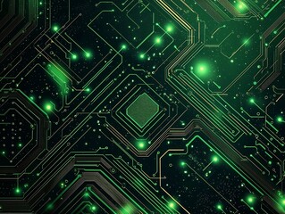 Poster - futuristic neon green circuit board digital pattern background