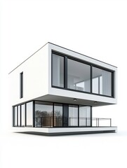 Poster - Minimalist Cube House with Clean Architectural Design and Large Windows