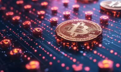 Wall Mural - digital currency transaction through blockchain networks, cryptocurrency and innovation, 3d illustra