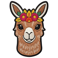 a patch of a giraffe with flowers on its head isolated on transparent or white background, png