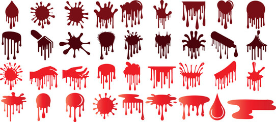 Wall Mural - blood splatter, dripping shapes, and stains vector set ideal for horror designs, halloween themes, a