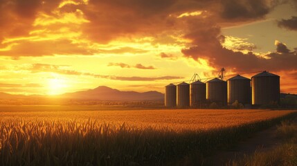 Poster - A field of corn is shown with a sunset in the background