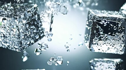 Poster - Rotating Ice Cubes Splash Water in Super Slow Motion From Above Generative AI