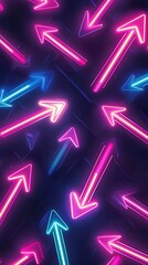 Sticker - Neon Arrow Pattern with Glowing Arrows Pointing in Multiple Directions Creating Dynamic Energy