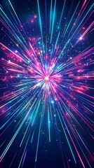 Poster - Dazzling Neon Fireworks Burst Celebrating Vibrant Energy and Light in Glowing Kaleidoscopic Display