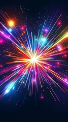 Poster - Vibrant Neon Fireworks Bursting with Radiant Energy and Light