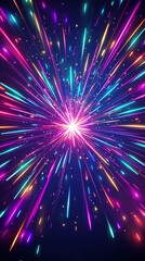 Poster - Neon Fireworks Burst Celebrating Vibrant Energy and Light in Glowing Explosions