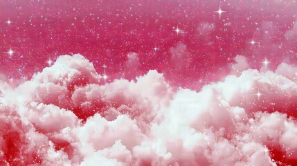 Poster - Dreamy Pink Clouds with Sparkling Stars for Fantasy and Imagination Themes in Stock Photography Collections